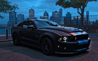 Black mustang city night bridge - a black mustang mustang free wallpaper