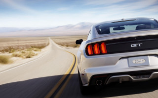 White mustang desert road mountains 2 - a white mustang free wallpaper