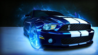 Blue mustang white stripes blue - blue flame free wallpaper
