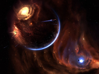 Space planet star blue light - a planet and a star in the background free wallpaper