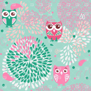 Owls flowers blue background pink - accent free wallpaper