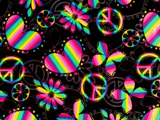 Colorful peace signs flowers bubbles - a colorful pattern free wallpaper for desktop