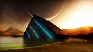 Futuristic building beach mountains crescent - a futuristic building free wallpaper