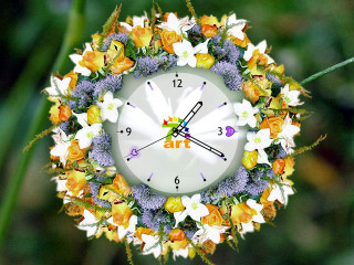 Clock flowers green background white - a white face free wallpaper