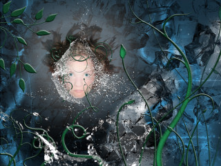Woman green plant hair blue - a womans face free wallpaper for desktop
