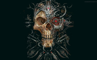 Skull red eye mechanical design - mechanical free wallpaper