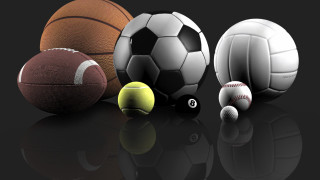 Sports balls black background reflections - free sports wallpaper