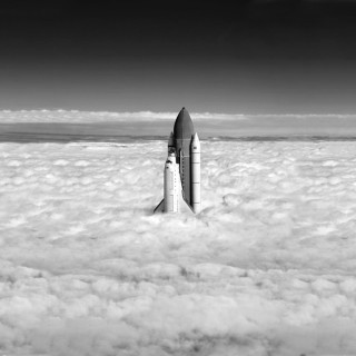 Space shuttle flying clouds black - free airplane wallpaper for tablet