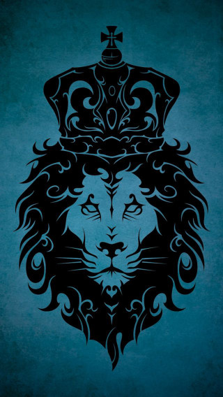 Lion crown black blue background - free cats wallpaper for mobile