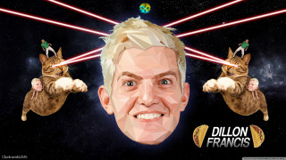 Caricature man cats shoulders head - free new year wallpaper for desktop