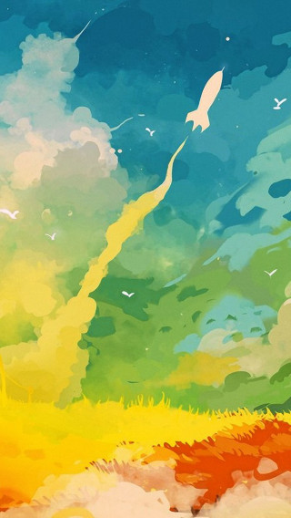 Bird flying sky clouds grass - a painting of a bird free wallpaper