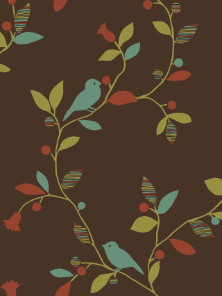 Bird branch leaves berries background - free aesthetic wallpaper for mobile
