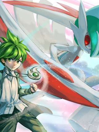 Boy green hair sword white - visual art free wallpaper for mobile
