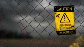 Caution sign chainlink fence dark - a chain link fence free wallpaper