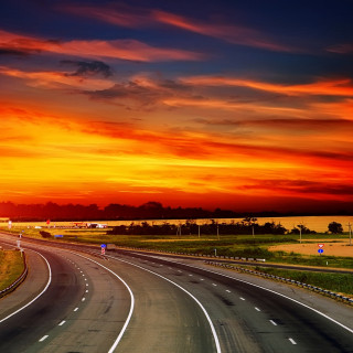 Highway sunset red sky clouds - free sunset wallpaper for tablet