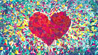 Heart colorful shapes surrounding object - shaped free wallpaper