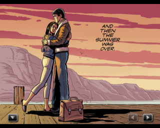 Man woman kissing dock mountain - graphic free wallpaper