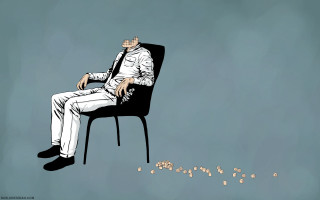Man sitting chair head knees - surrealistic free wallpaper