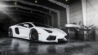 White sports car hangar plane - the ground in front free wallpaper for desktop