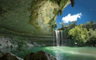 Waterfall river background blue sky - a waterfall in the background free wallpaper for desktop