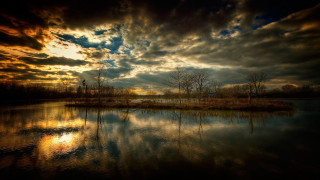 Lake water clouds sky trees - atmospheric free wallpaper for desktop