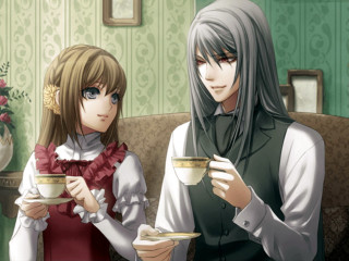 Anime characters couch drinking coffee - a plate free wallpaper