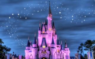 Castle stars sky trees lights - pixar and disney animation free wallpaper