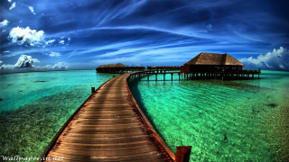 Tropical pier hut clear water 2 - a tropical island free wallpaper