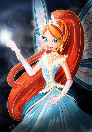 Cartoon fairy holding star blue - a red hair free wallpaper for mobile