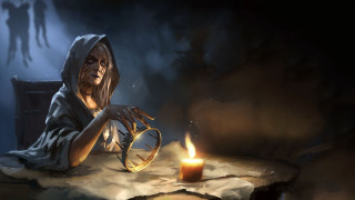 Woman candle creepy figure sitting - epic fantasy character art free wallpaper for desktop