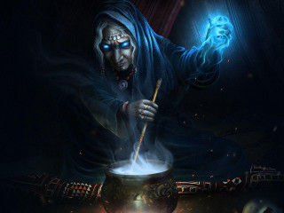 Wizard stirring pot wand glowing - a pot free wallpaper
