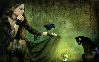 Woman bird glowing orb gothic - a storybook illustration free wallpaper
