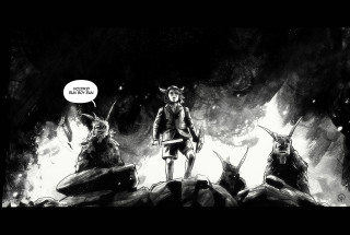 Cartoon man mountain demon background - rob rey and kentaro miura style free wallpaper