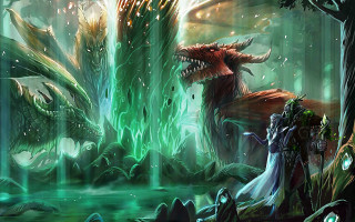 Couple dragon statue forest firework - donato giancola free wallpaper for desktop