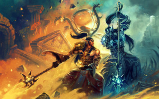 Two men in armor swords - one holding free wallpaper