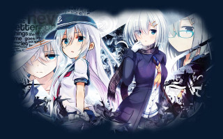 Anime girls white hair glasses - word free wallpaper