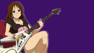 Woman chair guitar lap purple - a purple background behind her free wallpaper
