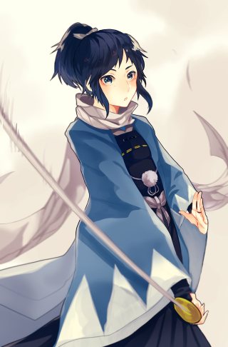 Woman blue white dress sword - behind her free wallpaper for mobile