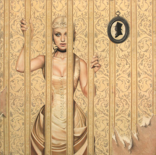 Woman dress bars door clock - painting free wallpaper for tablet