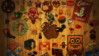 Wooden wall stickers logos brands - a wooden wall free wallpaper for desktop