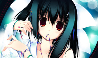 Girl black hair red eyes 4 - a white umbrella free wallpaper