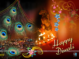 Happy diwali peacock feathers girl - candle free wallpaper