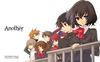 Anime characters balcony group another - the caption free wallpaper