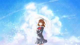 Woman umbrella clouds sky background - the background and a sky free wallpaper