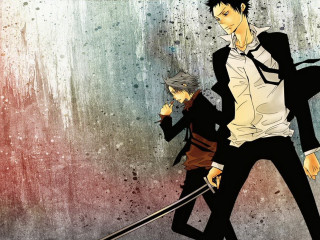 Anime characters sword man suit - front of a wall free wallpaper