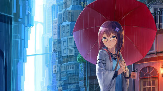 Woman holding umbrella city street - building free wallpaper for desktop