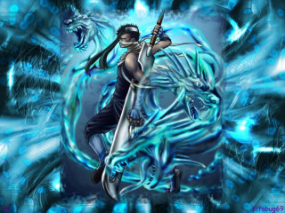 Man sword dragon demon blue - a dragon and a demon free wallpaper