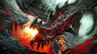 Dragon red flames wings fire - detail free wallpaper