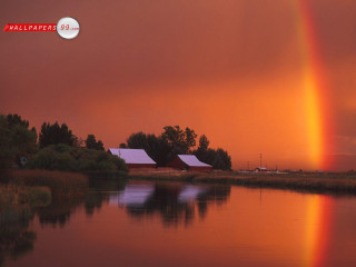 Rainbow lake barn red sky - a barn in the background free wallpaper
