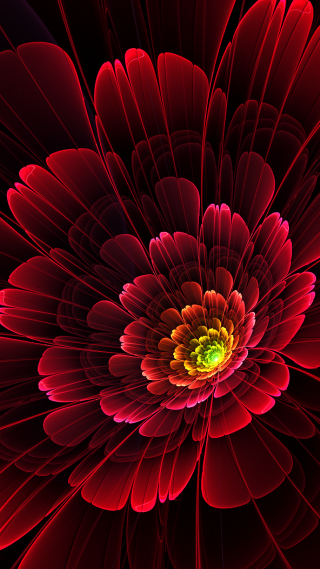 Red flower yellow center fractal - a green center free wallpaper for mobile